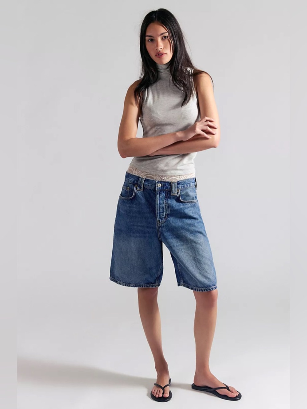 We The Free Mid-Blue Denim Jean Shorts - Picture 1 of 5